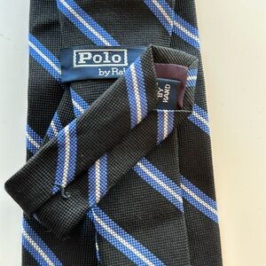 POLO BY RALPH LAUREN Vintage Necktie Black w/Stripes 100% Silk Tie 56.5L 4W Vtg